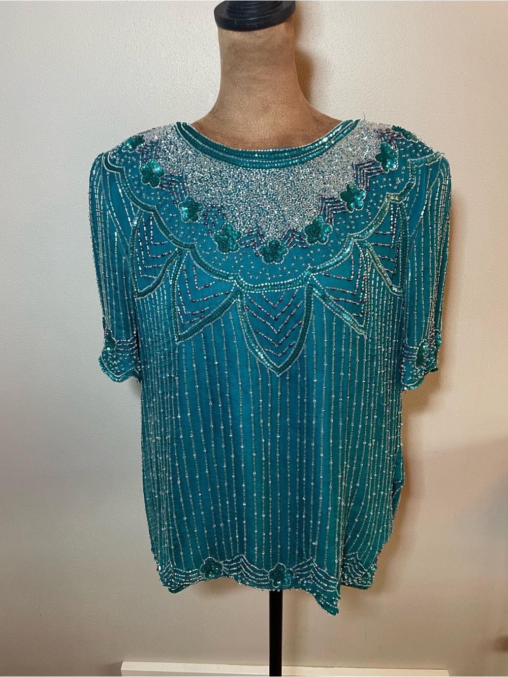 Vintage Stenay Teal Beaded Embellished Women's Blouse